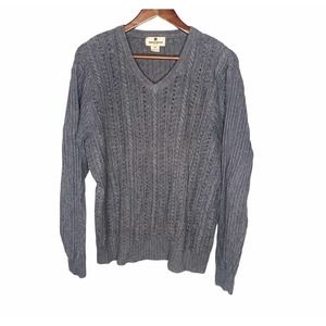 Woolrich v-neck cable knit men's gray blue sweater